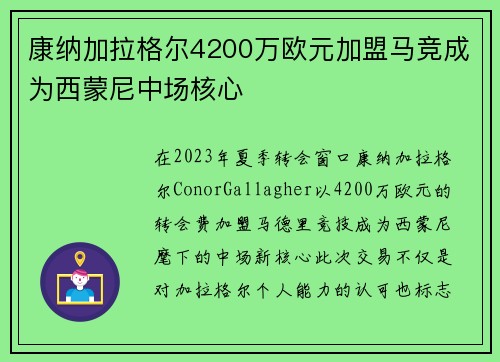 康纳加拉格尔4200万欧元加盟马竞成为西蒙尼中场核心